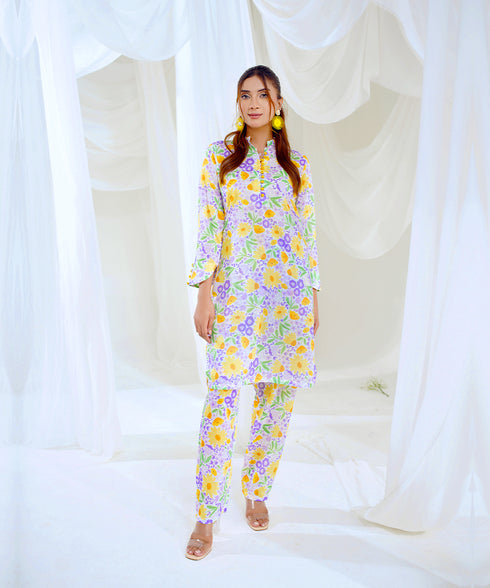 The Sunlit Blossom - Printed Lawn (PRET) - Stitched 2 Piece